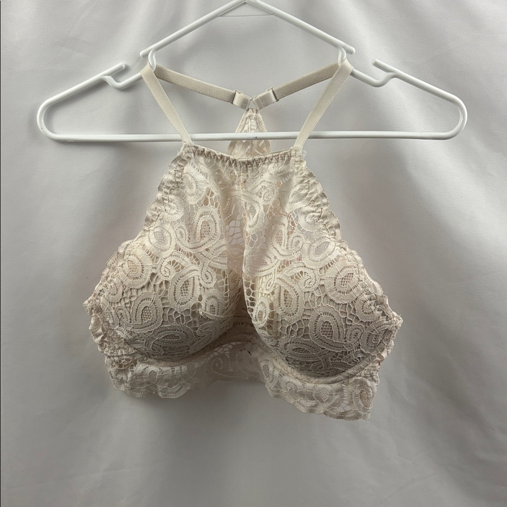 Pink Victoria's Secret Push-up Bralette Bra Medium White Lace